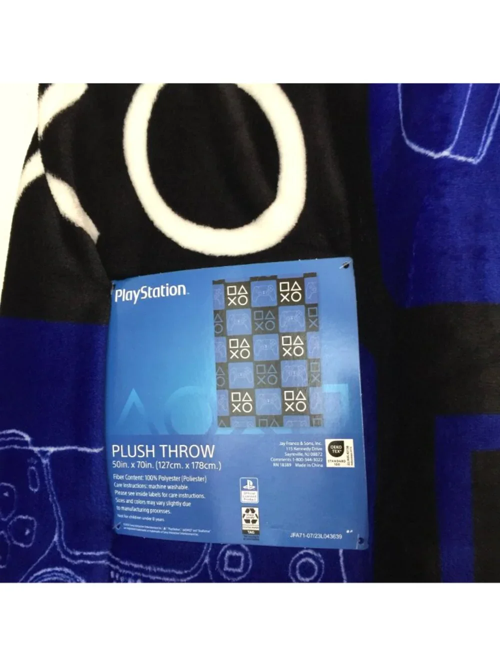 PLAYSTATION Game Controller XO Triangle Square Black Royal Blue Plush Throw 50